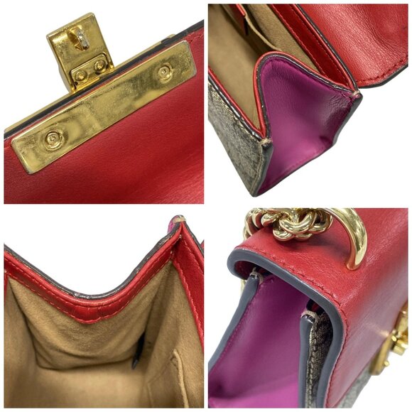 Auth GUCCI Padlock/GG Supreme Beige Red Pink PVC Leather Shoulder Bag - Picture 11 of 14